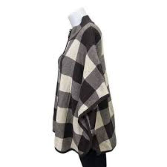 Rafaella Black and Creme Plaid Sweater Poncho Full Zipper Size XL NWOT - Picture 5 of 8